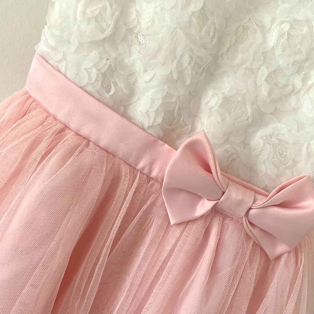 Rare Editions White/Pink Girls Flower Wedding Communion Dress - Picture 4 of 4